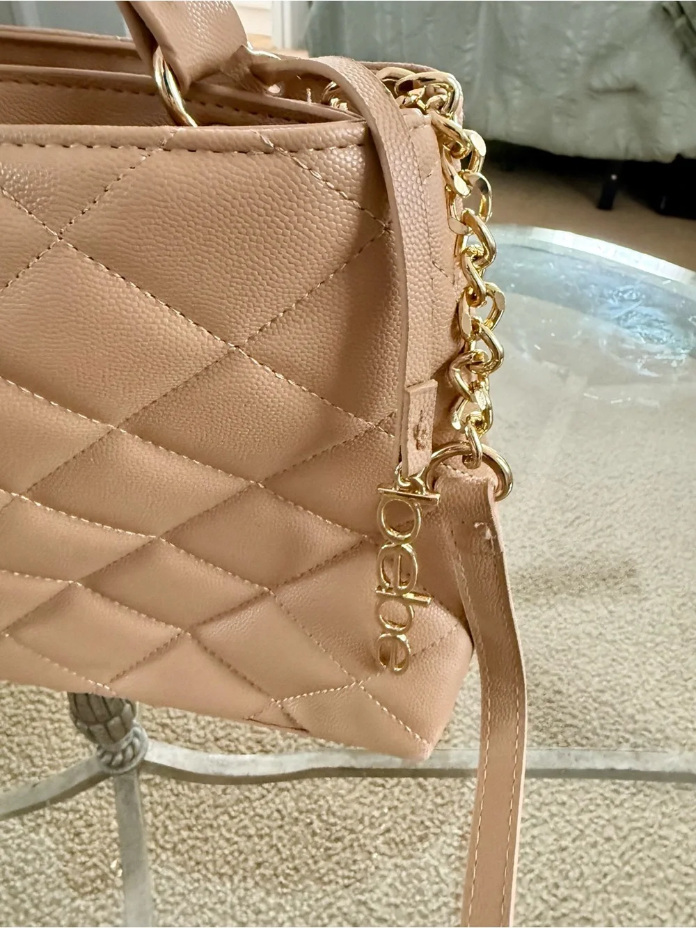 Bebe Quilted Top-Handle Lyla Caviar Shoulder Bag